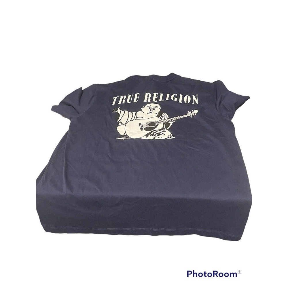 NWT Men's TRUE RELIGION BUDDHA Tee LOGO‎ Ace Blue T Shirt Large(FREE SHIPPING)